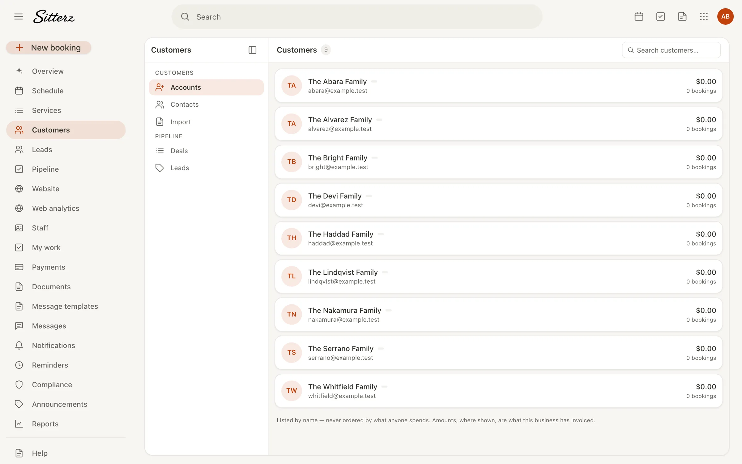 Client records for a companion-care business in Sitterz