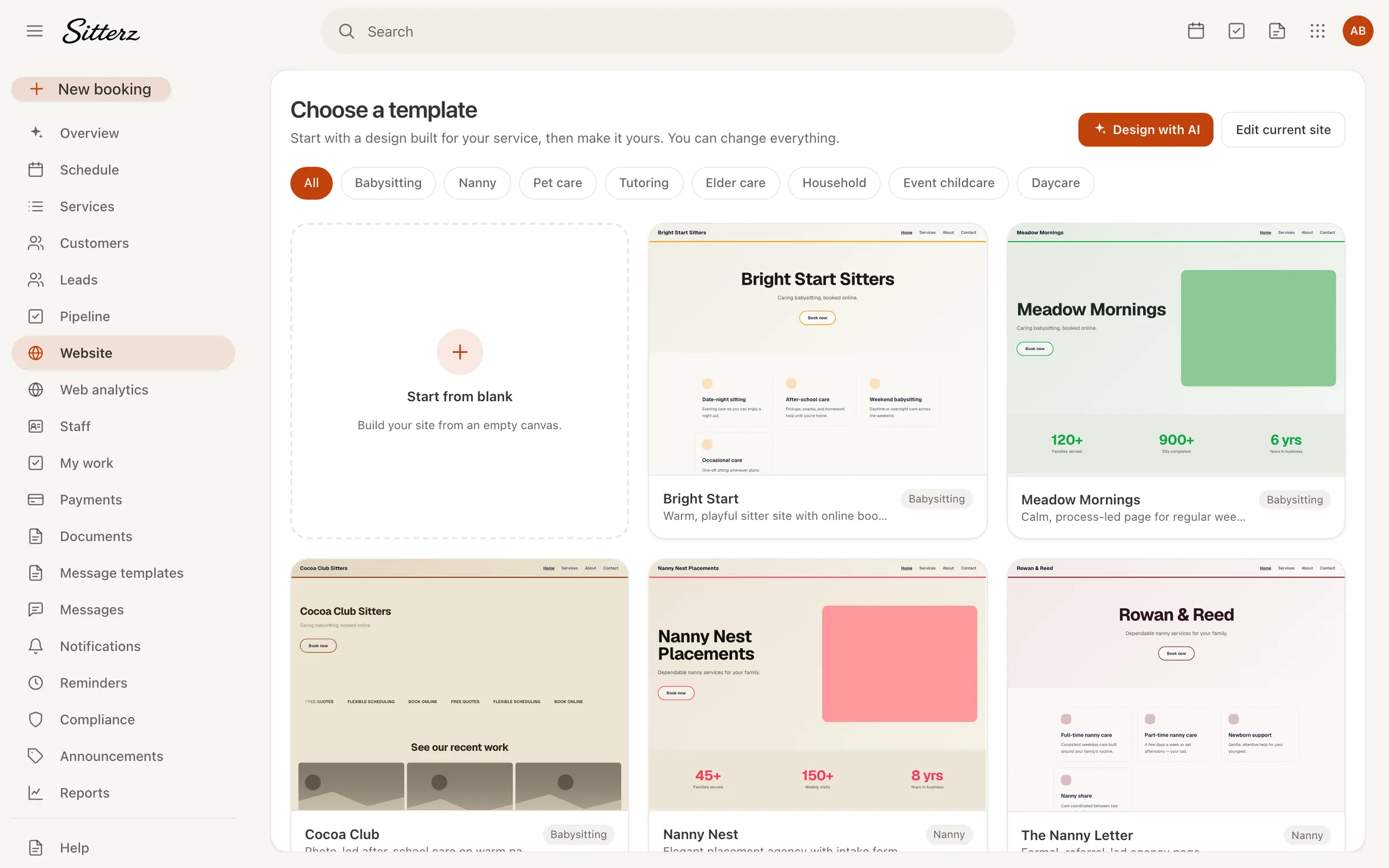 Building a business website in the Sitterz website builder